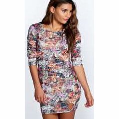 Stevie Woodland Keyhole Hem Detail Bodycon Dress