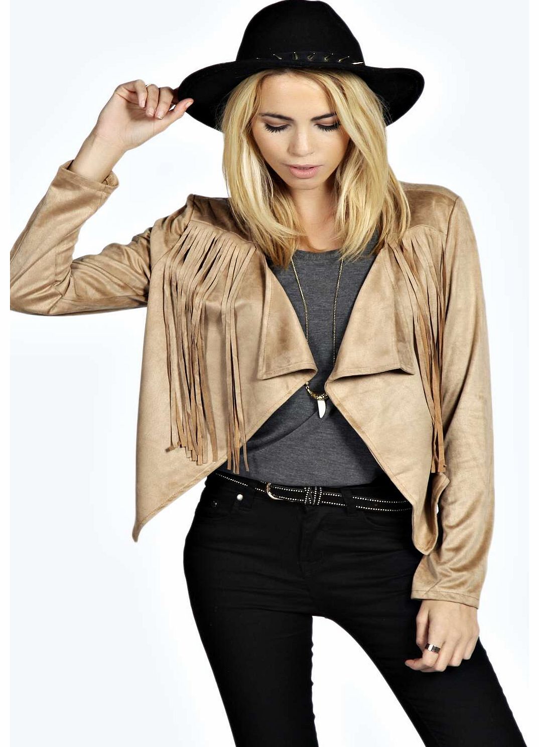 Suedette Tassel Jacket - beige azz18760