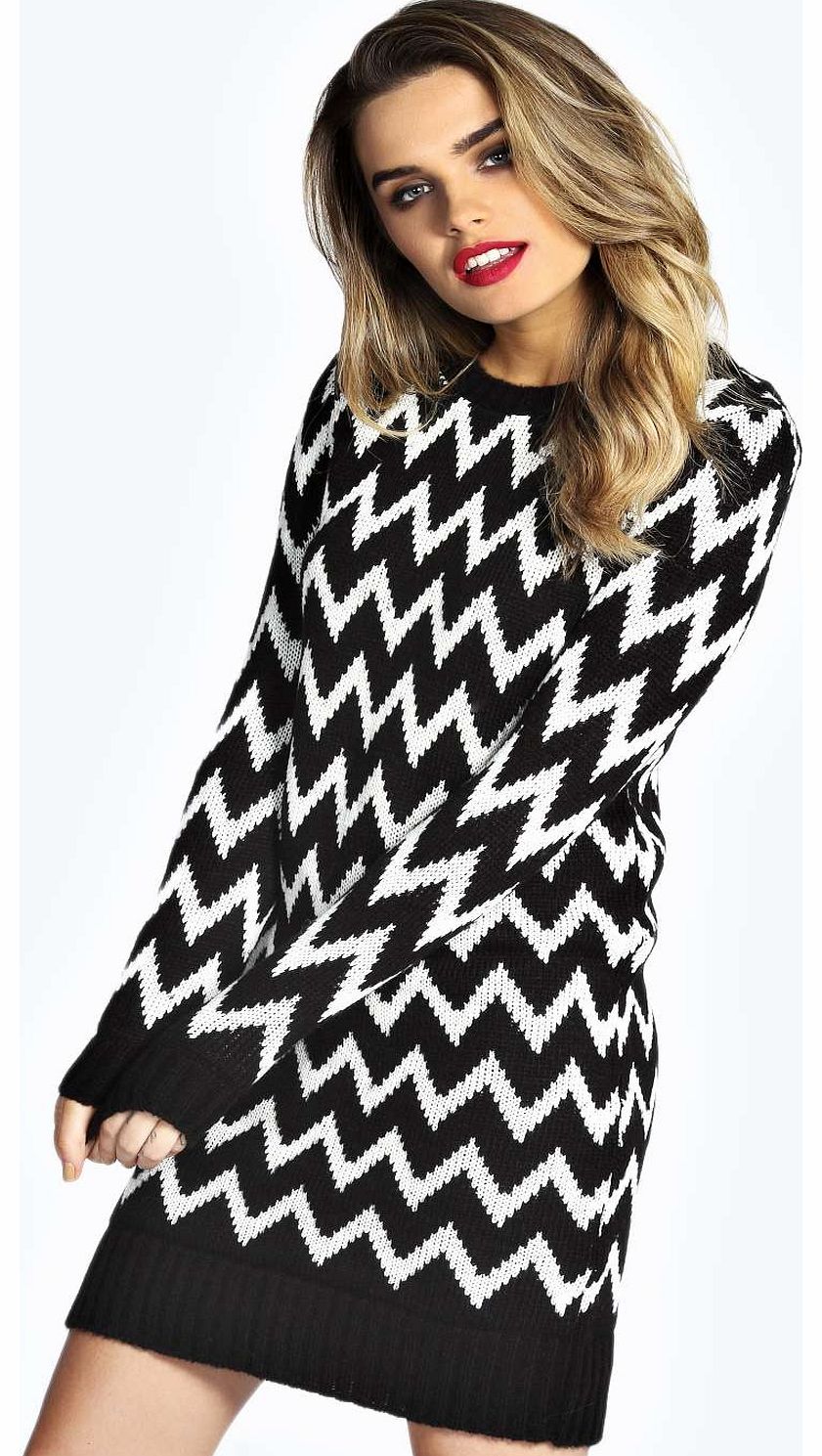 Tally Laguna Knit Zig Zag Jumper Dress - black