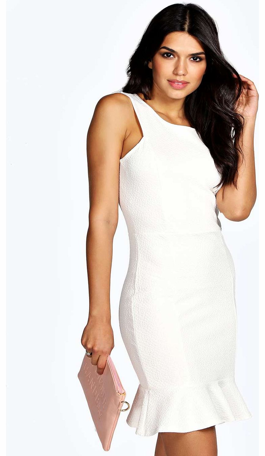 Terri Peplum Hem Bodycon Dress - cream azz15901