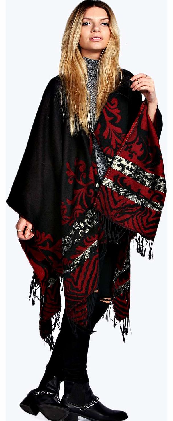 Tiffany Border Print Blanket Wrap - black azz17762