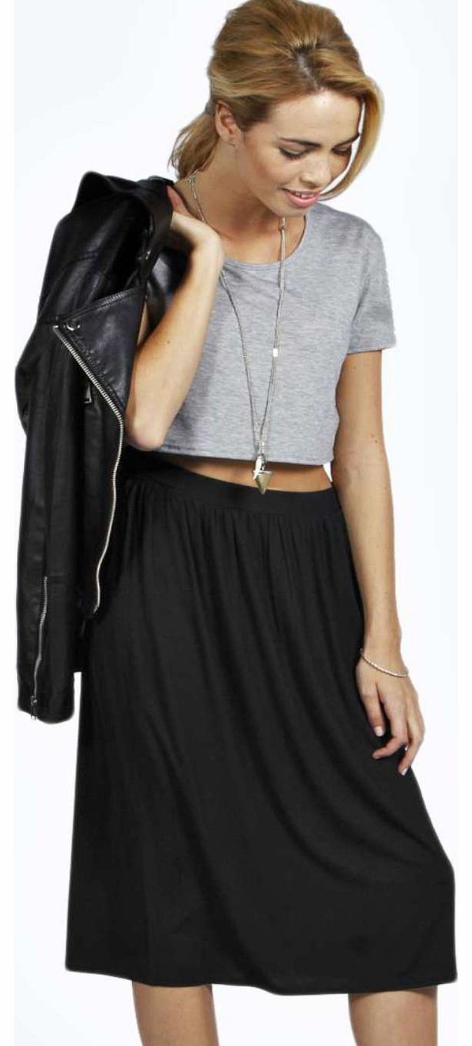 Tracy Jersey Midi Skater Skirt - black azz19127