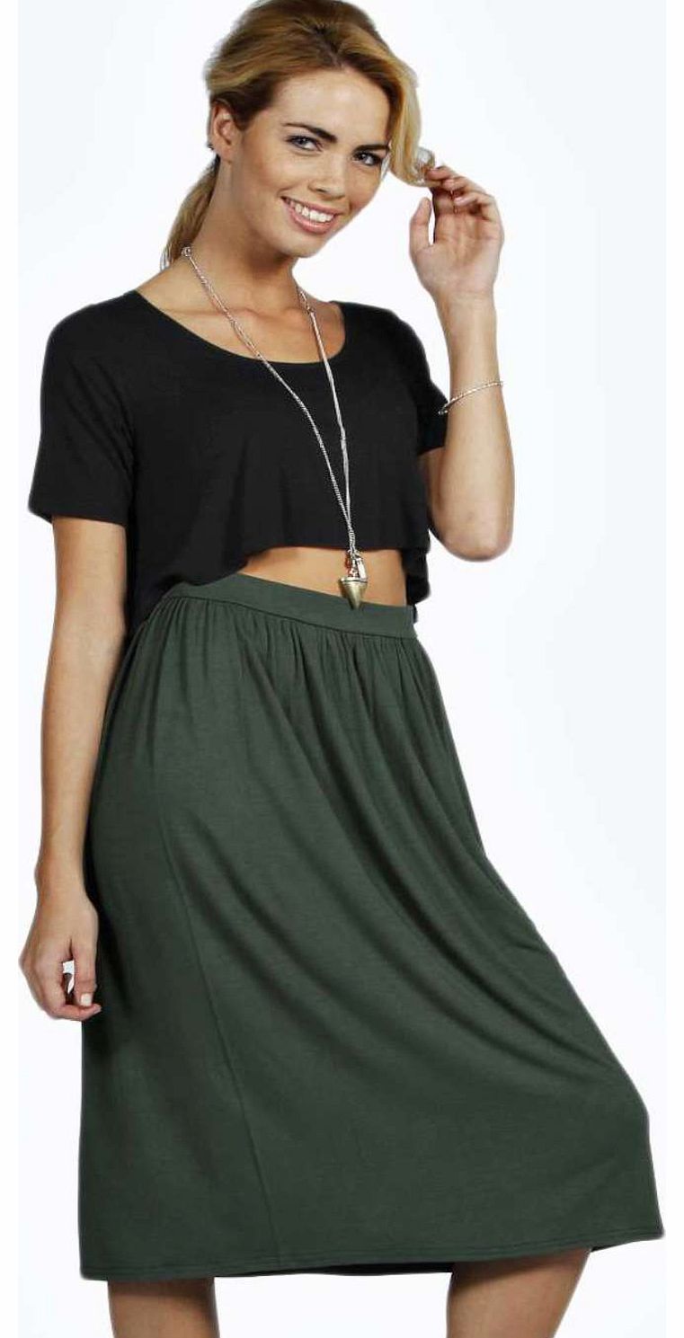 Tracy Jersey Midi Skater Skirt - khaki azz19127