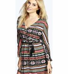 Violet Bright Aztec Brushed Knit Wrap Dress -