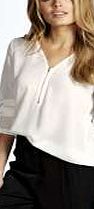 Zip Front Long Sleeve Woven Blouse - white