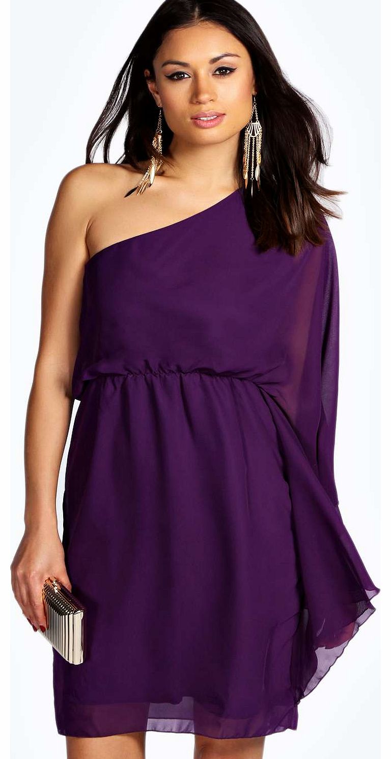 Zoe One Shoulder Full Skater Dress - purple