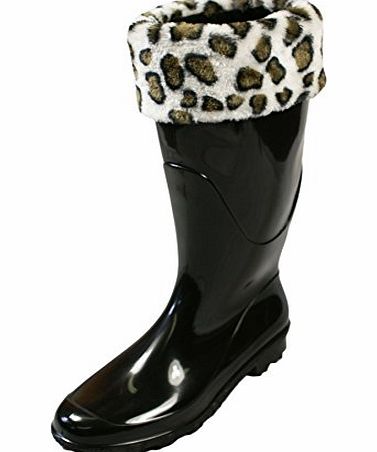 Ladies Womens Cosy Fleece Wellington Boot Socks with Faux Fur Trim. Size UK 3-5 ZEBRA