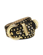 Jeweled Black Genuine Leather Western-style Belt