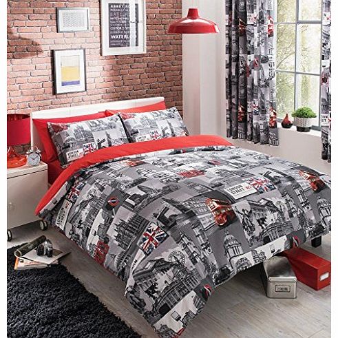 LONDON CITY QUILT DUVET COVER & PILLOWCASE SET - DOUBLE