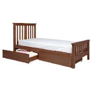 Pine Single Bed, Dark with Pair of Storage