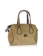 Aspis - Reptile Stamped Suede Boston Bag