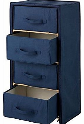 Canvas 4 Drawer Chest Storage Unit Navy Blue Polycotton & Wood Bedroom Furniture