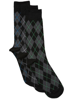 3 Pack Argyle Check Socks