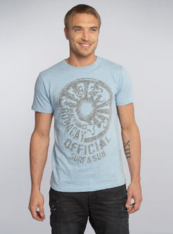 Blue `fficial Surf and Sun`Printed Printed T-Shirt