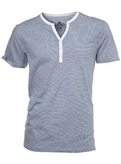 Blue Striped Notch Neck T-Shirt