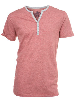 Red Striped Notch Neck T-Shirt