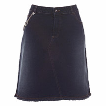 Indigo denim frayed edge embroidered skirt