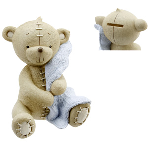 Teddy Bear Money Box with Blue