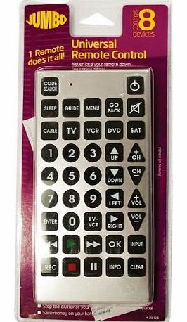 JUMBO BIG BUTTON UNIVERSAL TV SATELLITE DVD REMOTE CONTROL