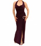 Blue Banana Purple Cowl Neck Long Evening Dress Size 10