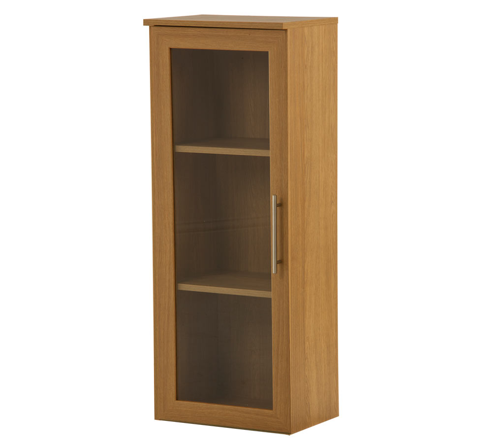 Calgary Oak Narrow bookcase with a glass door