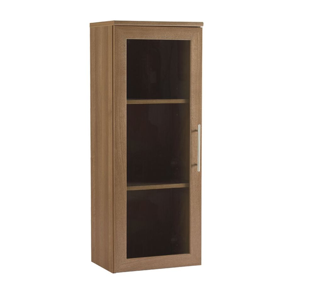 Calgary Walnut Narrow bookcase with a glass door