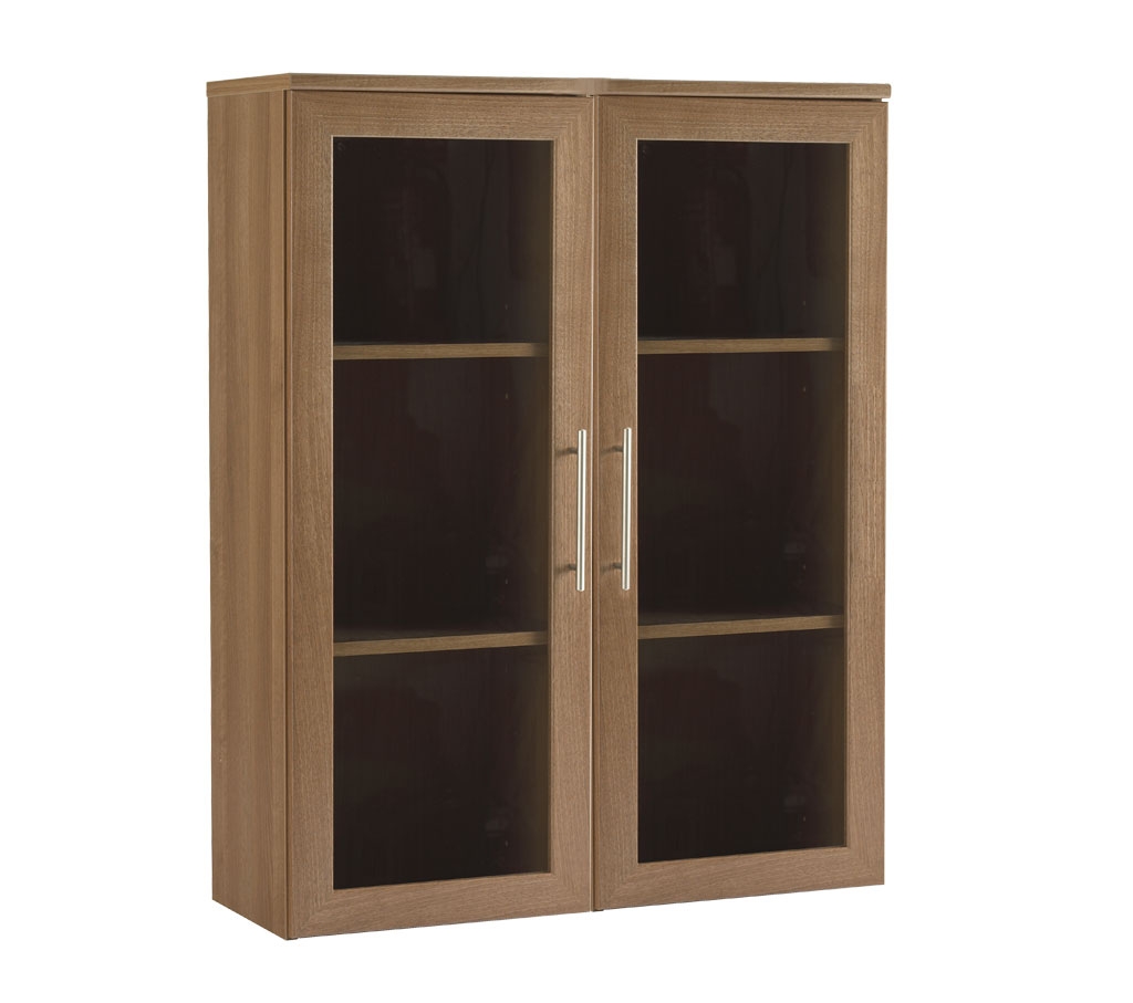 Calgary Walnut wide bookcase with glass doors