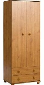 Wardrobe Pine 2 Door 2 Drawer Metal Hanging Rail Bedroom Furniture Robe