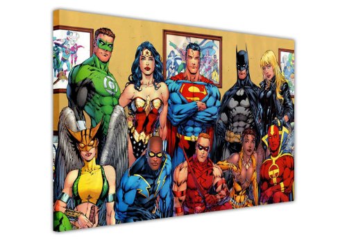 JUSTICE LEAGUE FAMILY PHOTO DC COMICS SUPERHEROES POP ART CANVAS WALL ART PRINTS PICTURES ROOM DECORATION SUPERHERO POSTER PRINT PICTURE BATMAN SUPERMAN WONDER WOMAN