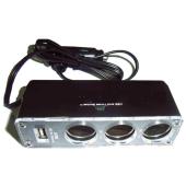 Lighter-Socket 3-Way Splitter With USB