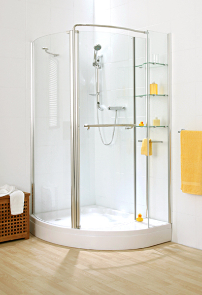 Cascata Storage Corner Curve Shower with Shelving unit (Left) with Tray