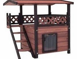 Cat House Kitten Den Outdoor Pet Wooden Maisonette Shelter Luxury Garden Home Patio Hut