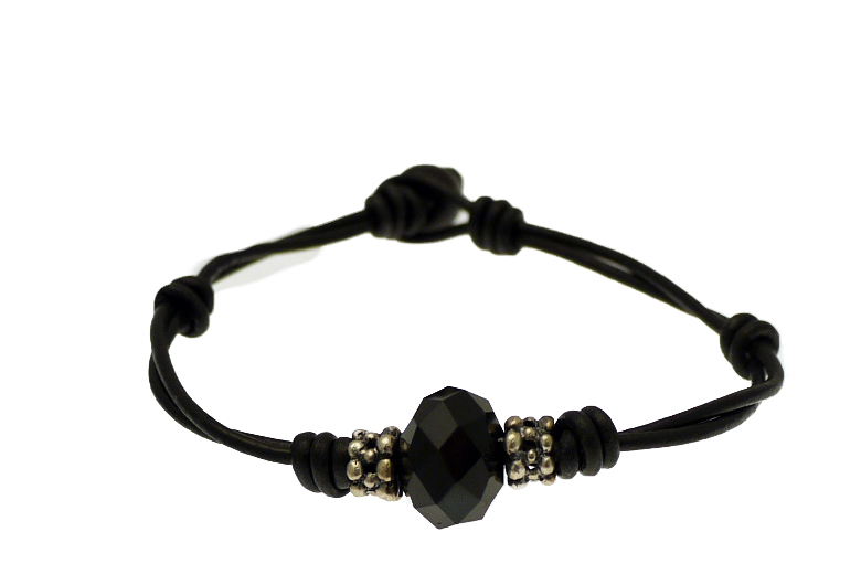 Silver & Black Leather Bracelet -AUT2