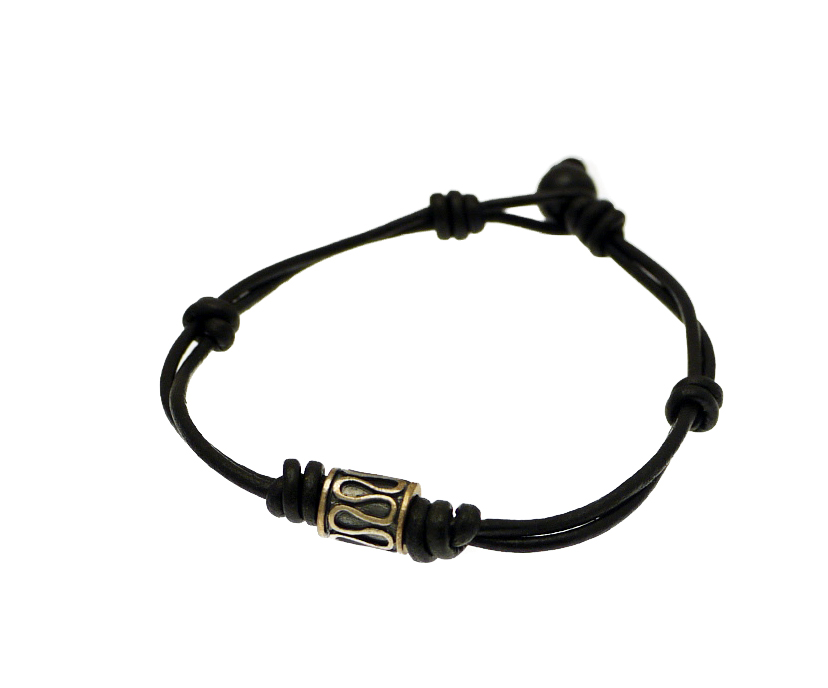 Silver & Black Leather Bracelet -AUT4