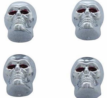 4 x Skull Car or Bike Dust/ Valve Caps- Silver Red Eyes