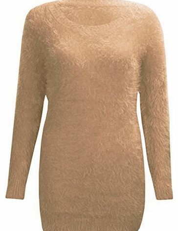 T39 NEW WOMENS MOHAIR FLUFFY LADIES PLUS SIZE JUMPER DRESS IN SIZE 08-20 (M/L (UK 16-20), MOCHA)