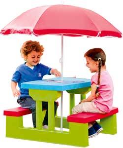 Resin Bench and Parasol Set