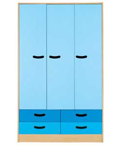 3 Door 4 Drawer Wardrobe - Blue