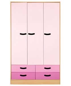 3 Door 4 Drawer Wardrobe - Pink