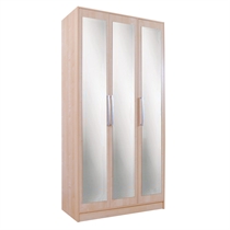 3 Door Mirrored Wardrobe, Birch