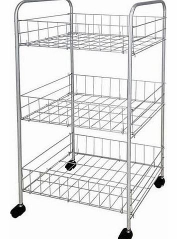 HIGH QUALITY 3 TIER SHELF KITCHEN CHROME STORAGE TROLLEY WHEELS VEG FRUIT CART STORAGE RACK