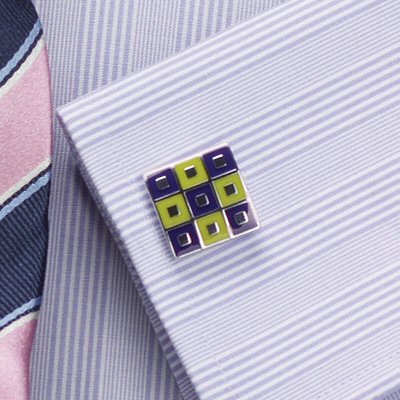 classic Cufflinks - Blue Gold Checkerboard