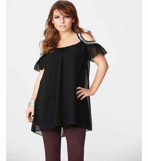 Cut Away Sleeve Embellished Top