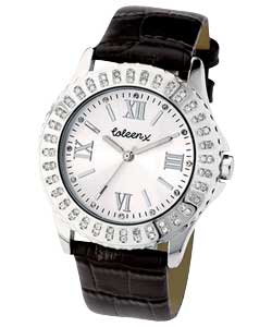 X Ladies Black Stone Set Watch