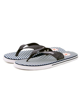 White/Navy Canvas Stripe Flip Flops