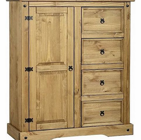 Corona 1 Door 4 Drawer Low Wardrobe - Wardrobes - Corona Pine