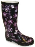 Mystical Ladies Floral Print Rubber Wellington - Blk/Pink/Wht - 7 UK