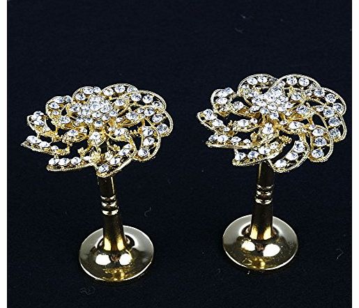 2 x 65mm Gold Crystal Flower Curtain Hold Backs, Tie Back Wall Hook Tassel Holder Home