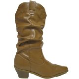 Dark Tan Ruched Cowgirl Cowboy Western Boots