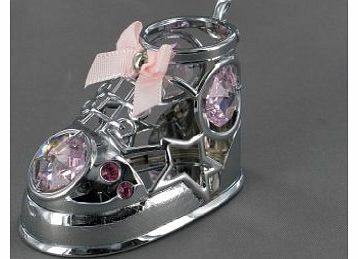  Keepsake Gift Ornament - Baby Girls Pink Bootee with Swarvoski Crystal Elements